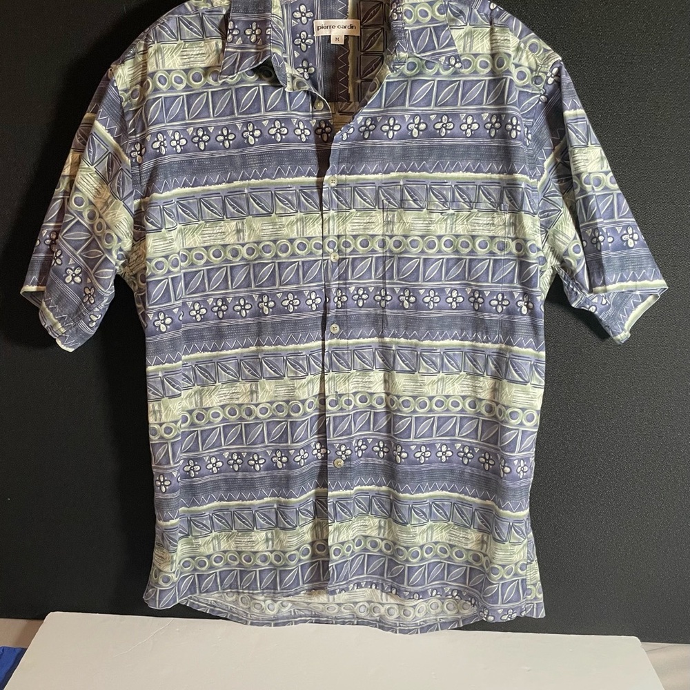 3/$10 - Pierre Cardin Blue and Green Geometric Shirt